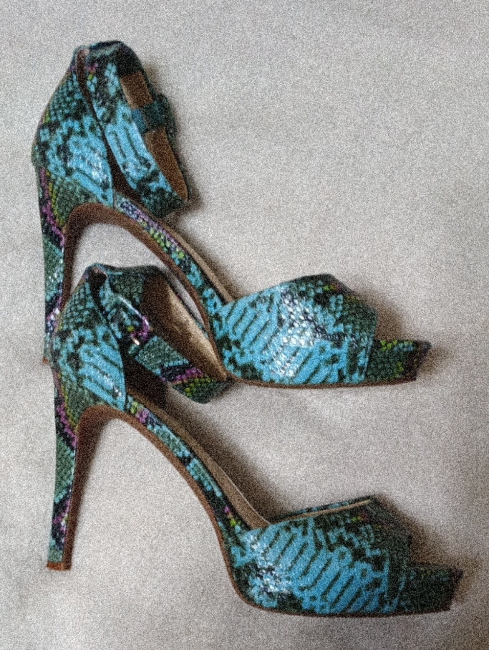 Jessica Simpson Teal Multi-Color Snake-Print Ankle Strap Heels